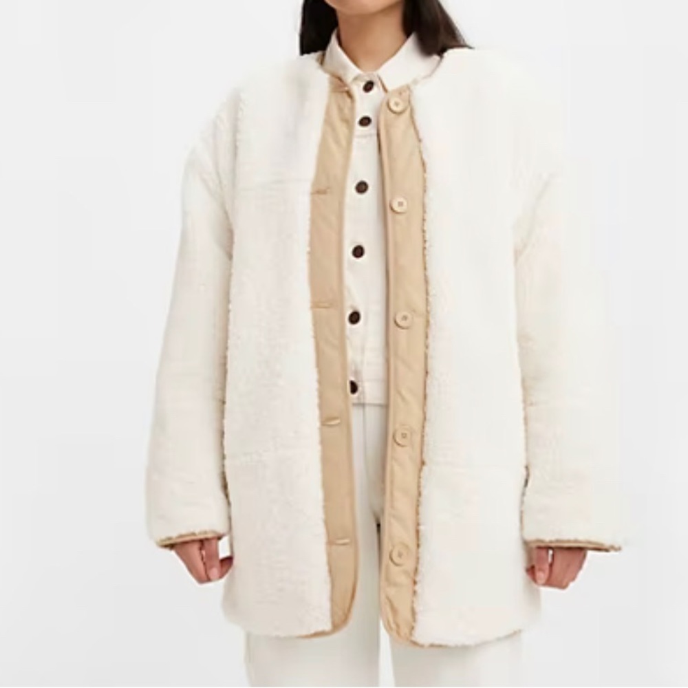 🍁NWT Levi’s MARLOWE oversized reversable Sherpa jacket coat - Picture 3 of 12